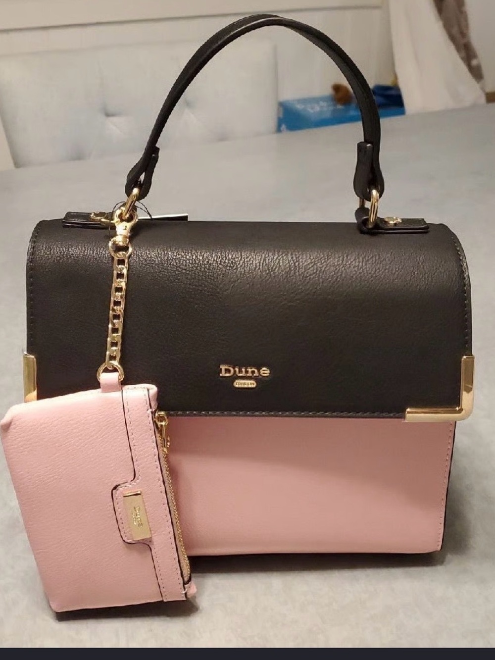 Dune London Black and Pink Two-Tone Top Handle Crossbody